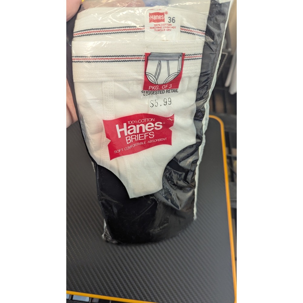 Hanes Briefs White 100% Cotton Vintage 3 Pack Size 36 1979 NOS Deadstock USA